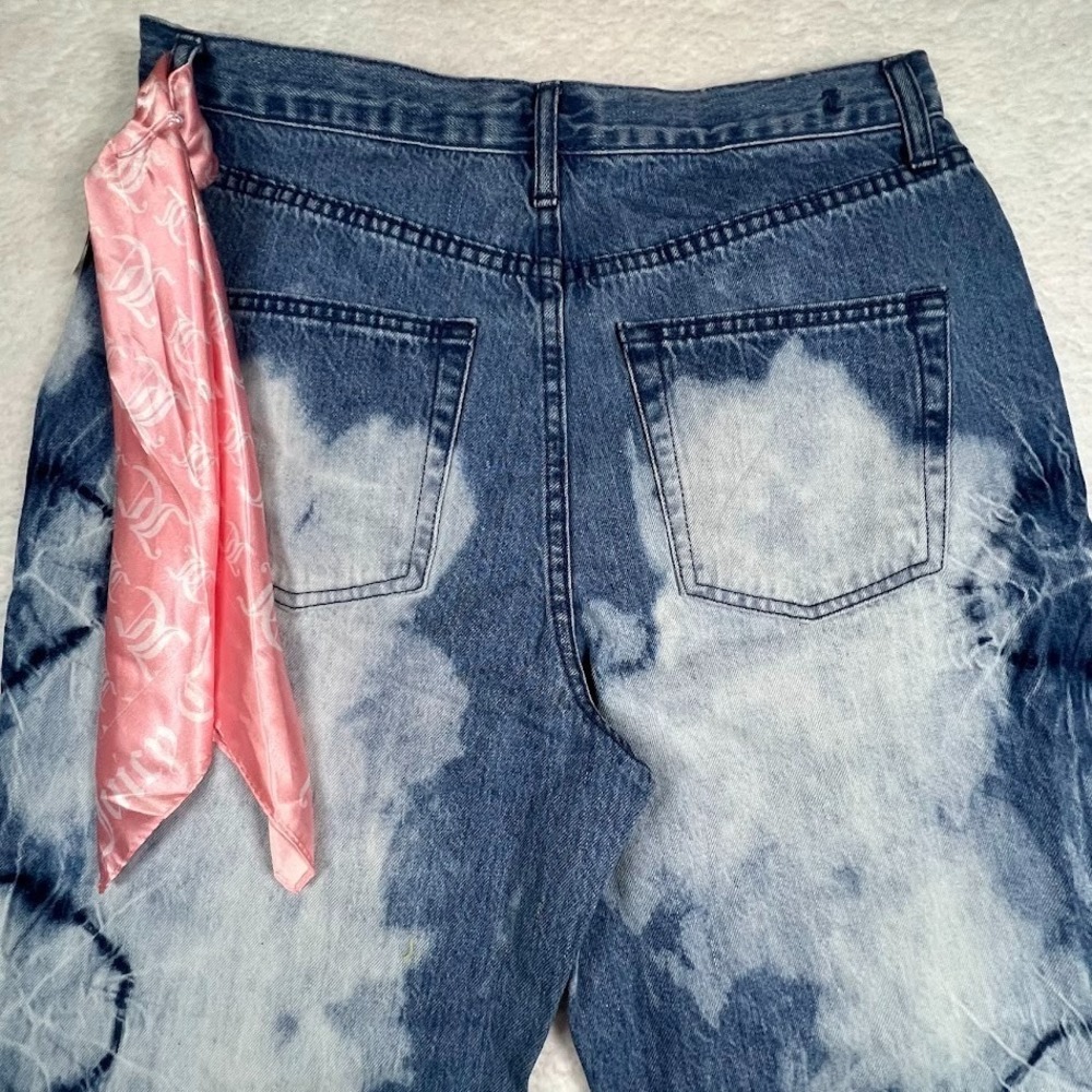 Juicy‎ Couture NWT Tie Dye Straight Leg Jeans 30 High Rise w Pink Logo Sash Y2K - Picture 4 of 12